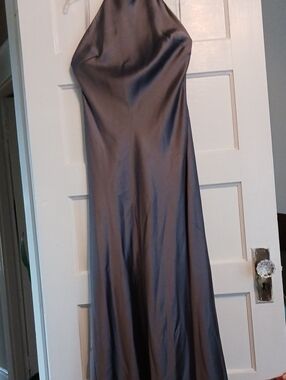 Satin Halter Neck Maxi Dress in Slate Gray